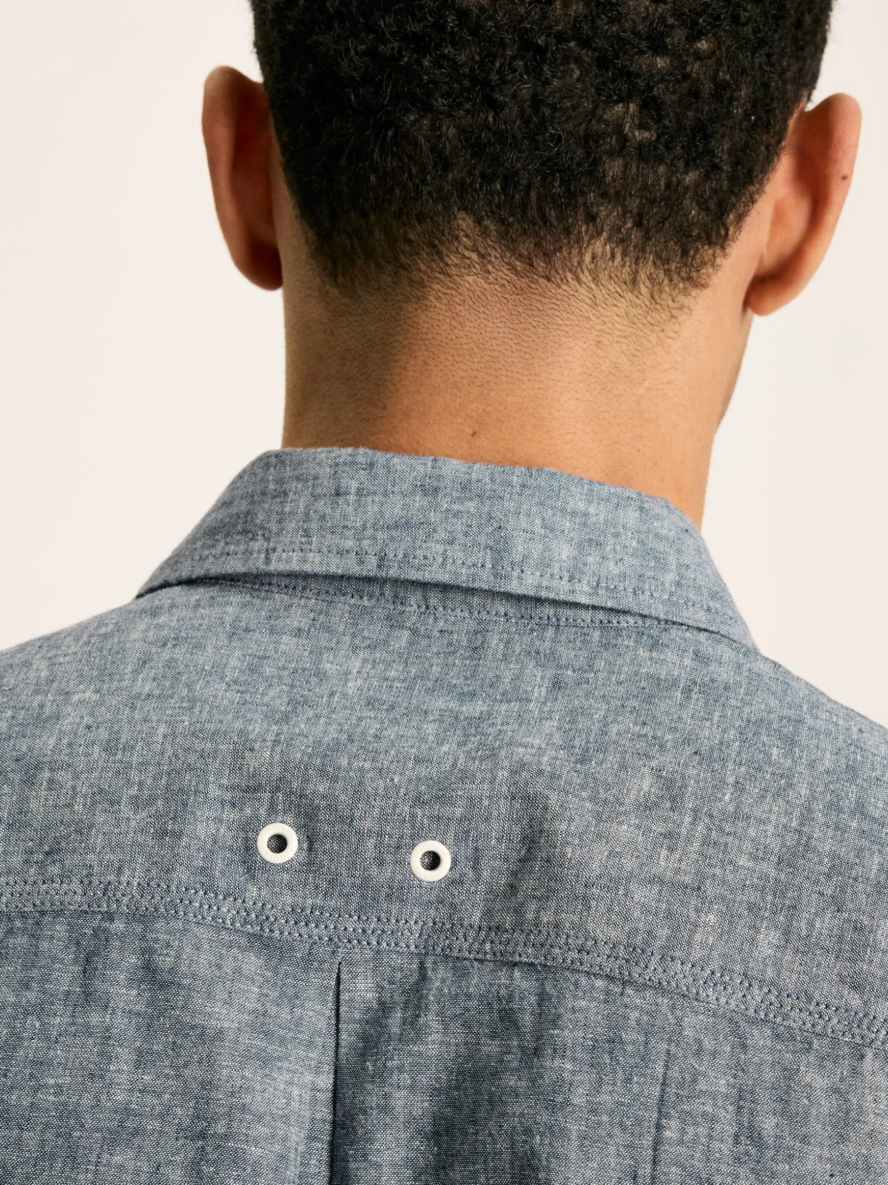 Linen Blend Blue Plain Short Sleeve Shirt