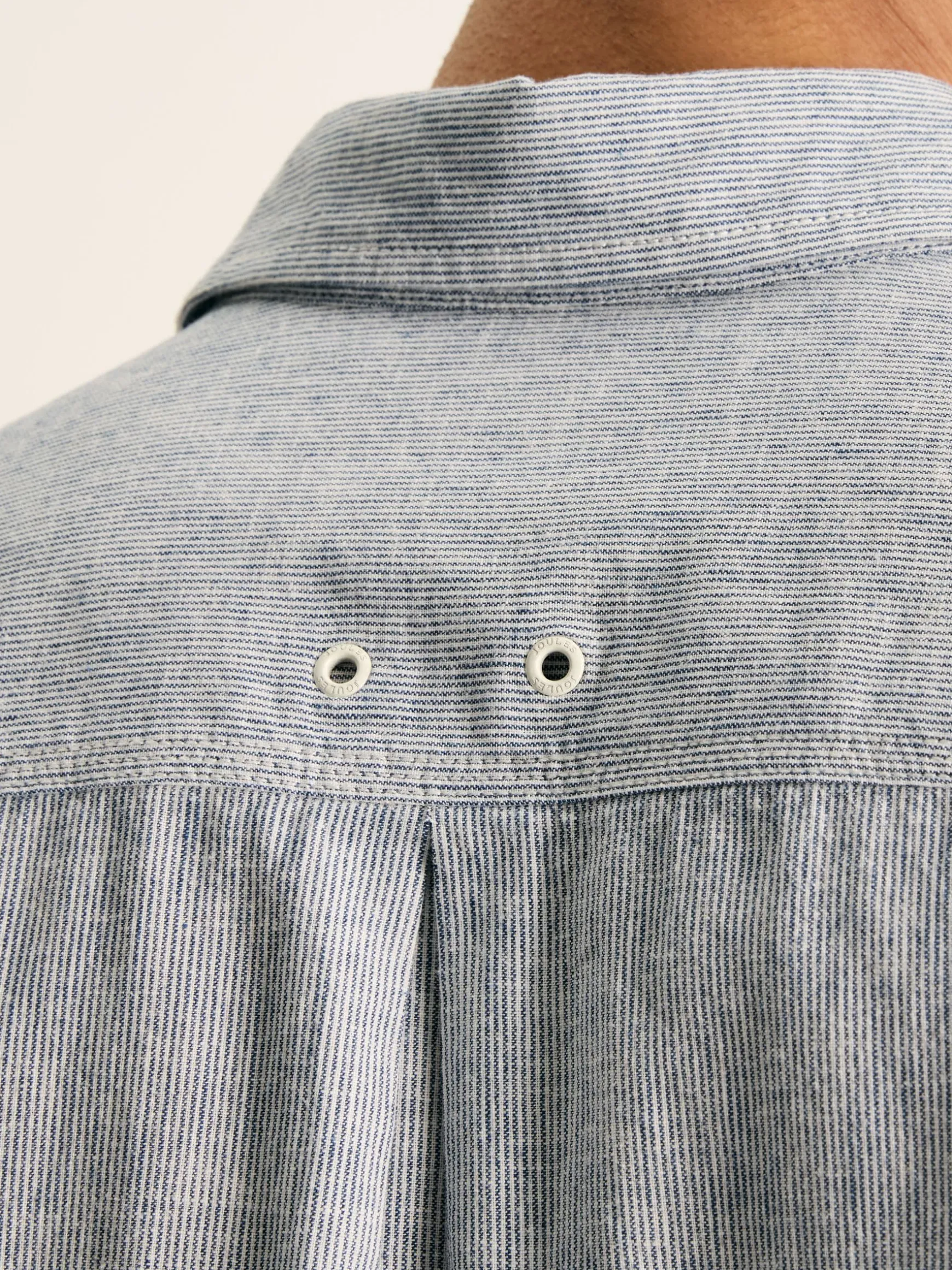 Linen Blend Blue Stripe Plain Long Sleeve Shirt