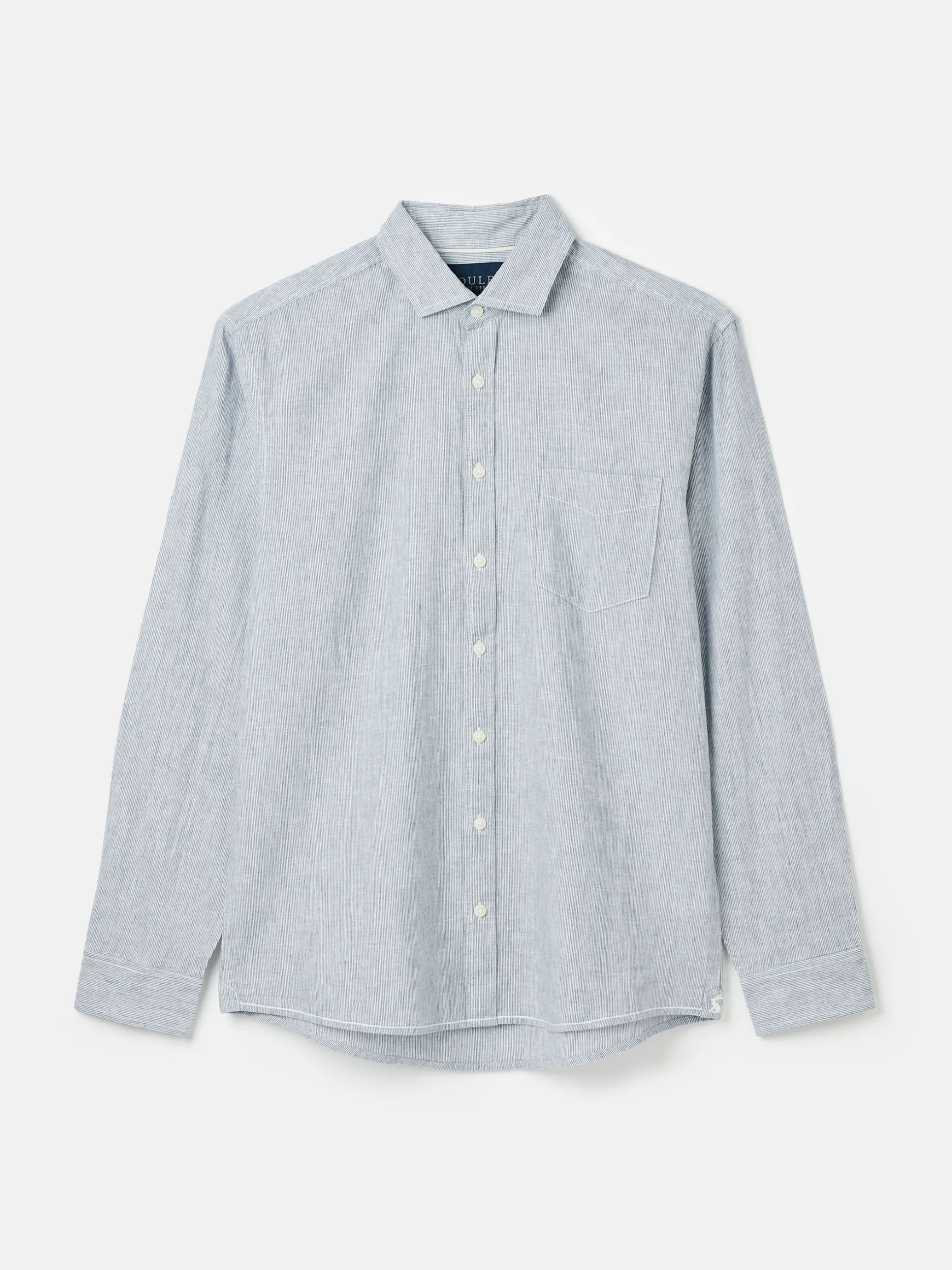 Linen Blend Blue Stripe Plain Long Sleeve Shirt