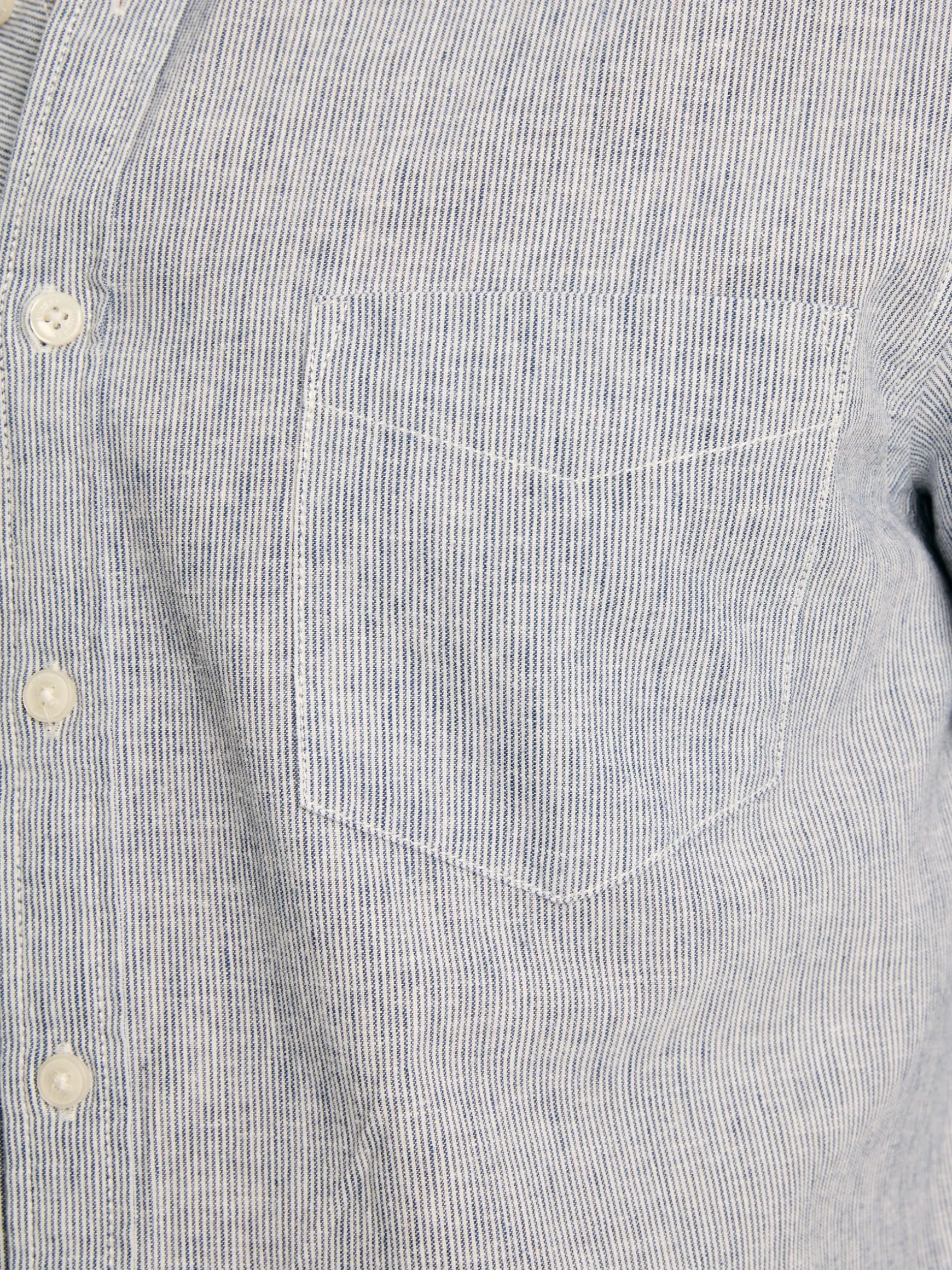 Linen Blend Blue Stripe Plain Long Sleeve Shirt