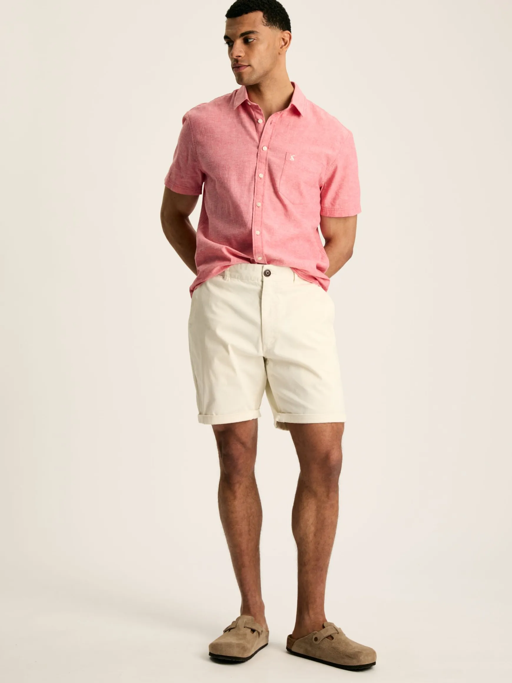 Linen Blend Pink Plain Short Sleeve Shirt