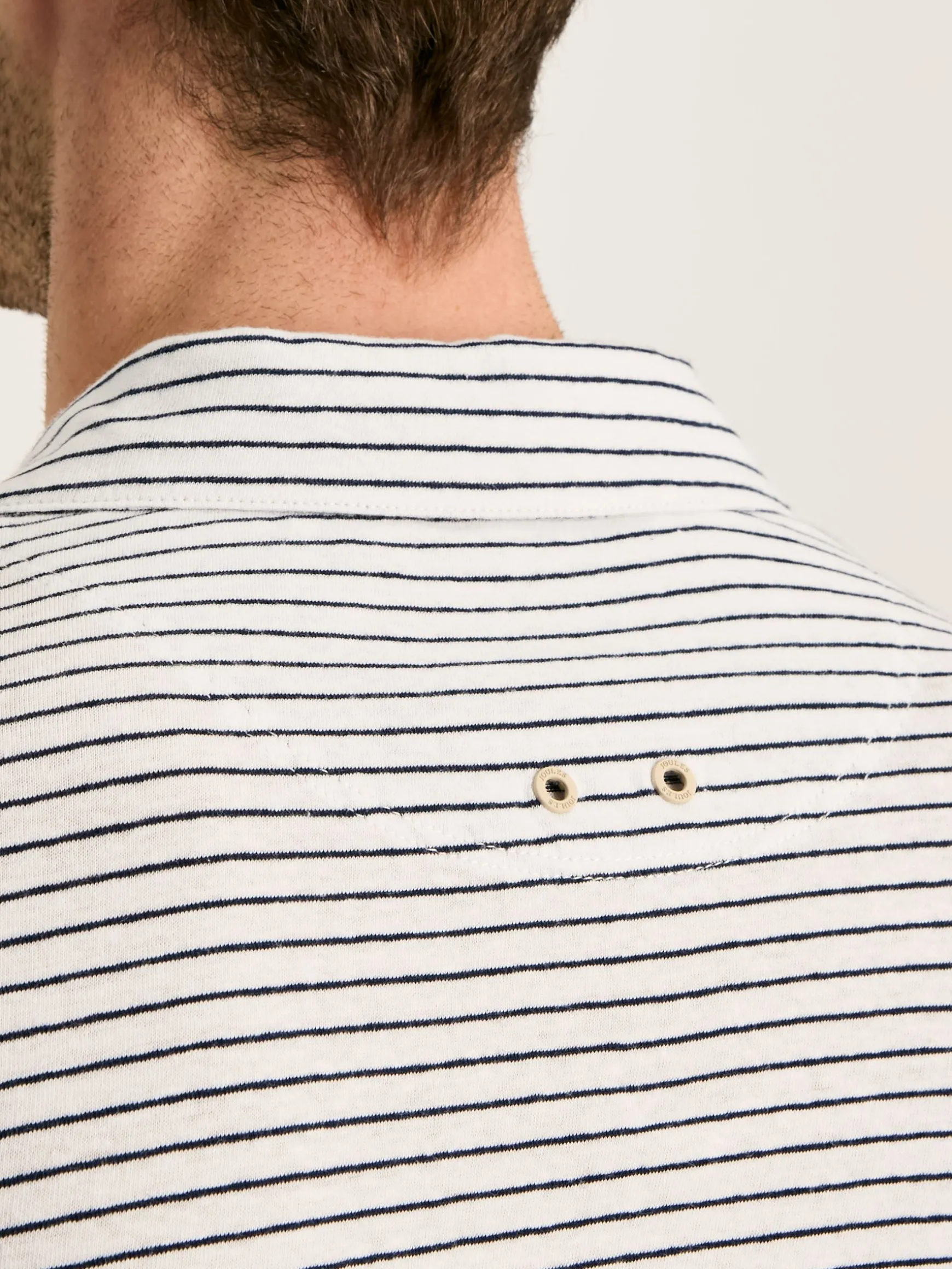 Linen Blend White Striped Polo Shirt