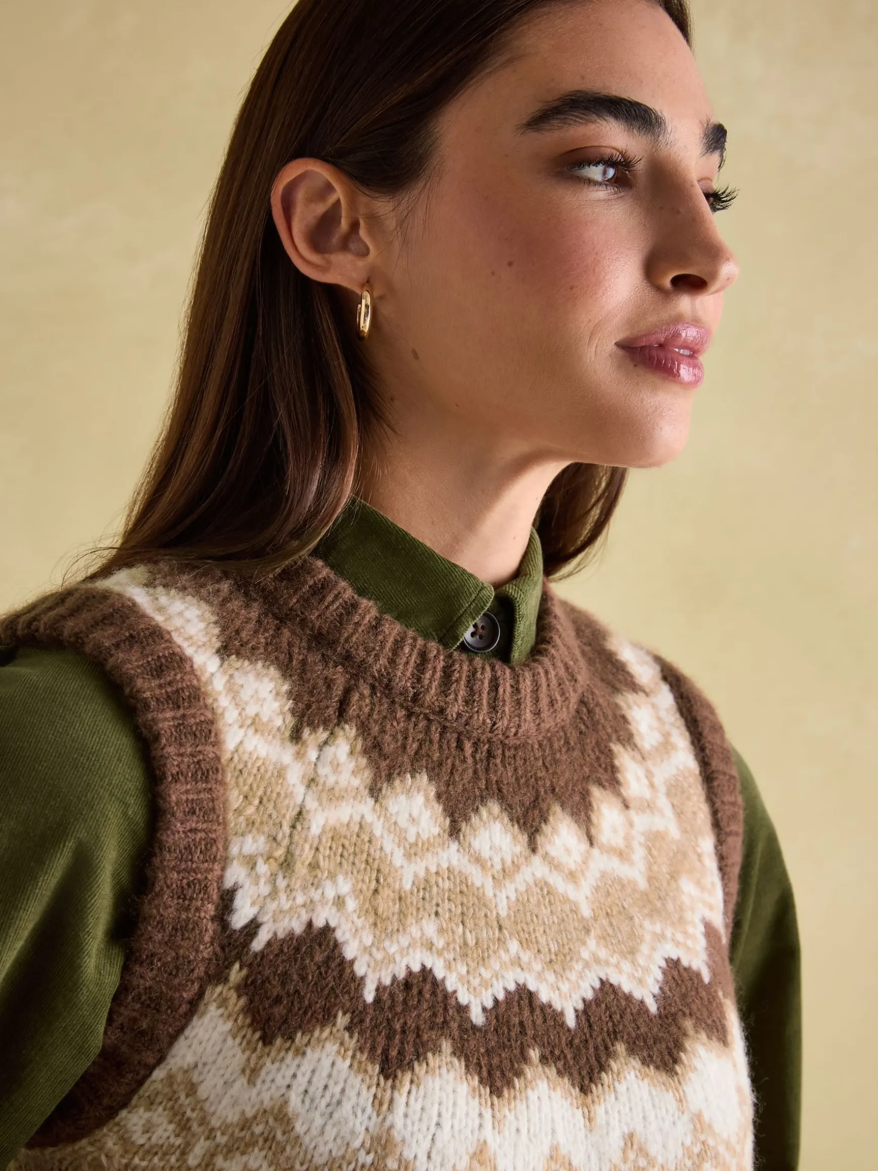 Lowry Brown Knitted Fair Isle Vest
