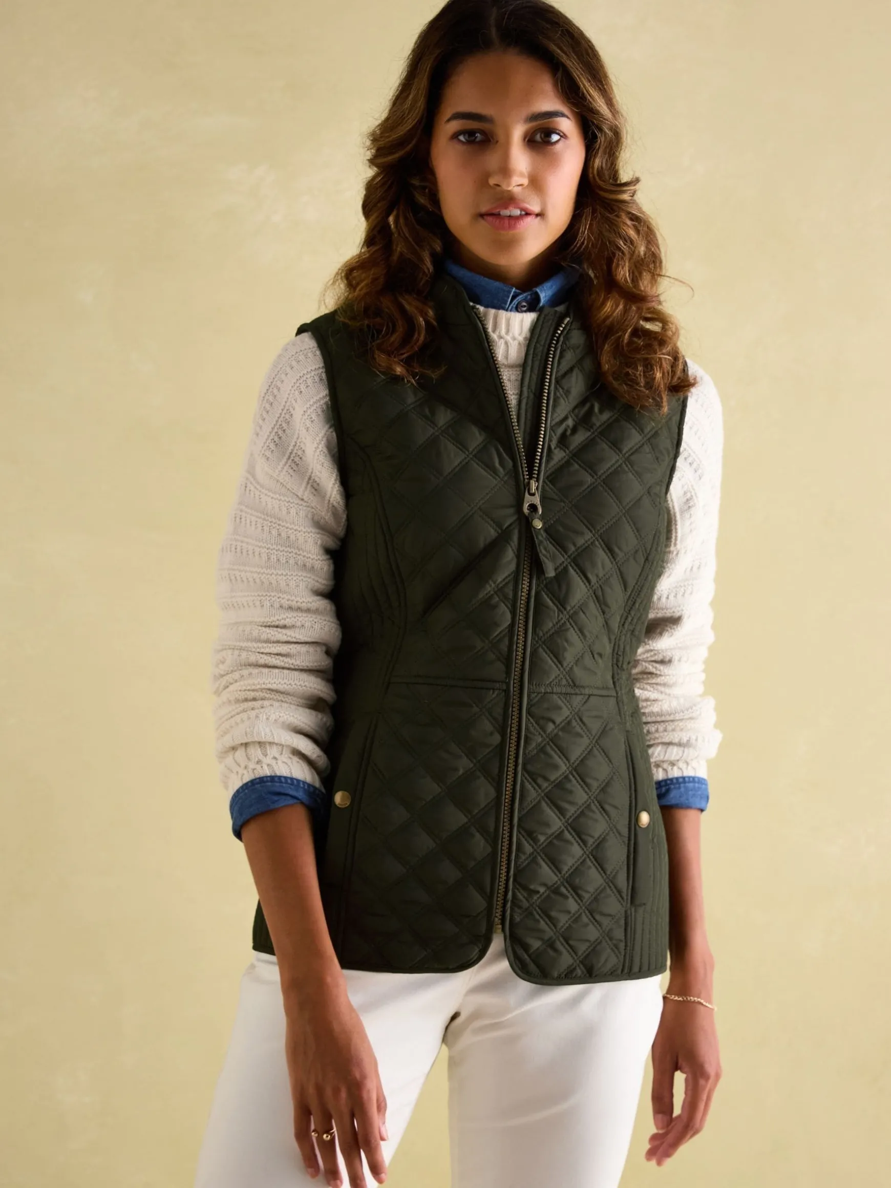 Minx Khaki Green Showerproof Diamond Quilted Gilet