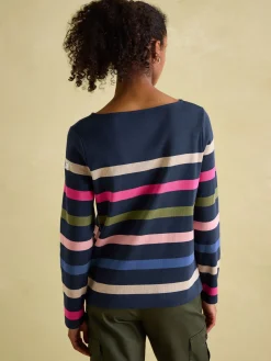New Harbour Navy multi Boat Neck Breton Top