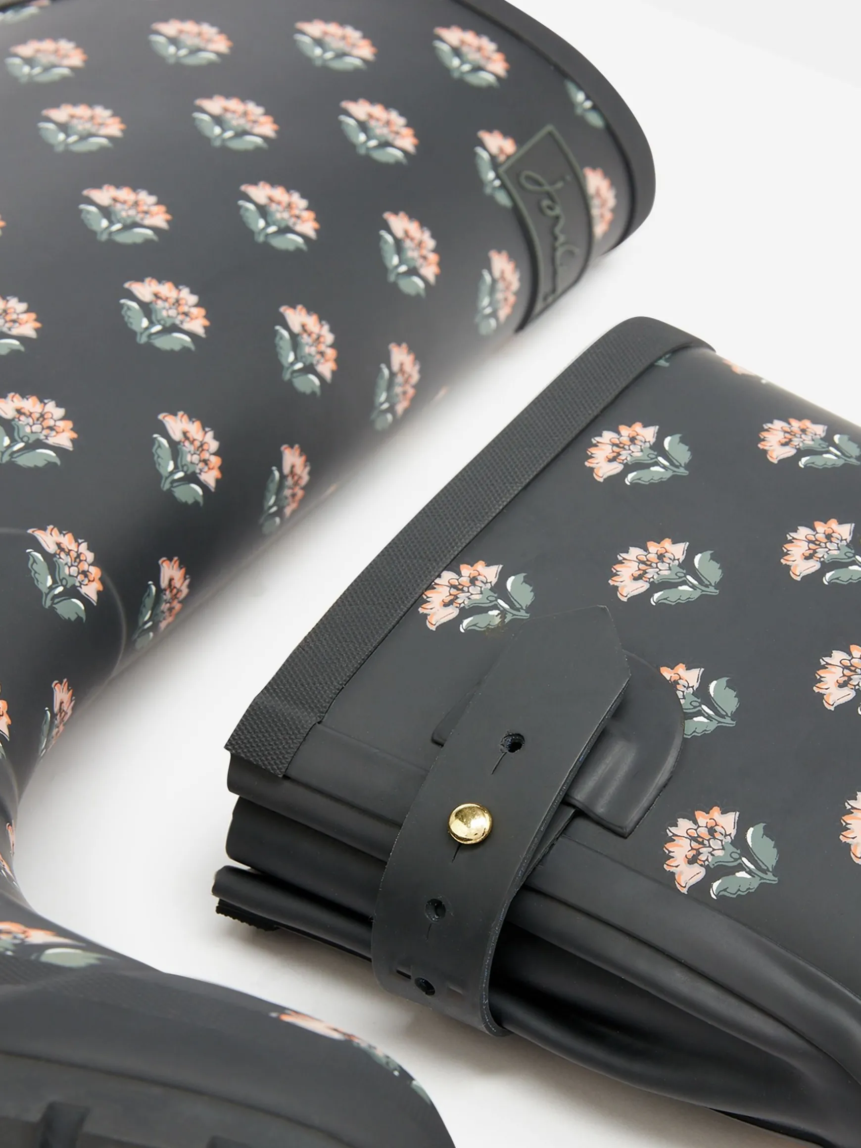 Printed Grey Floral Adjustable Tall Wellies