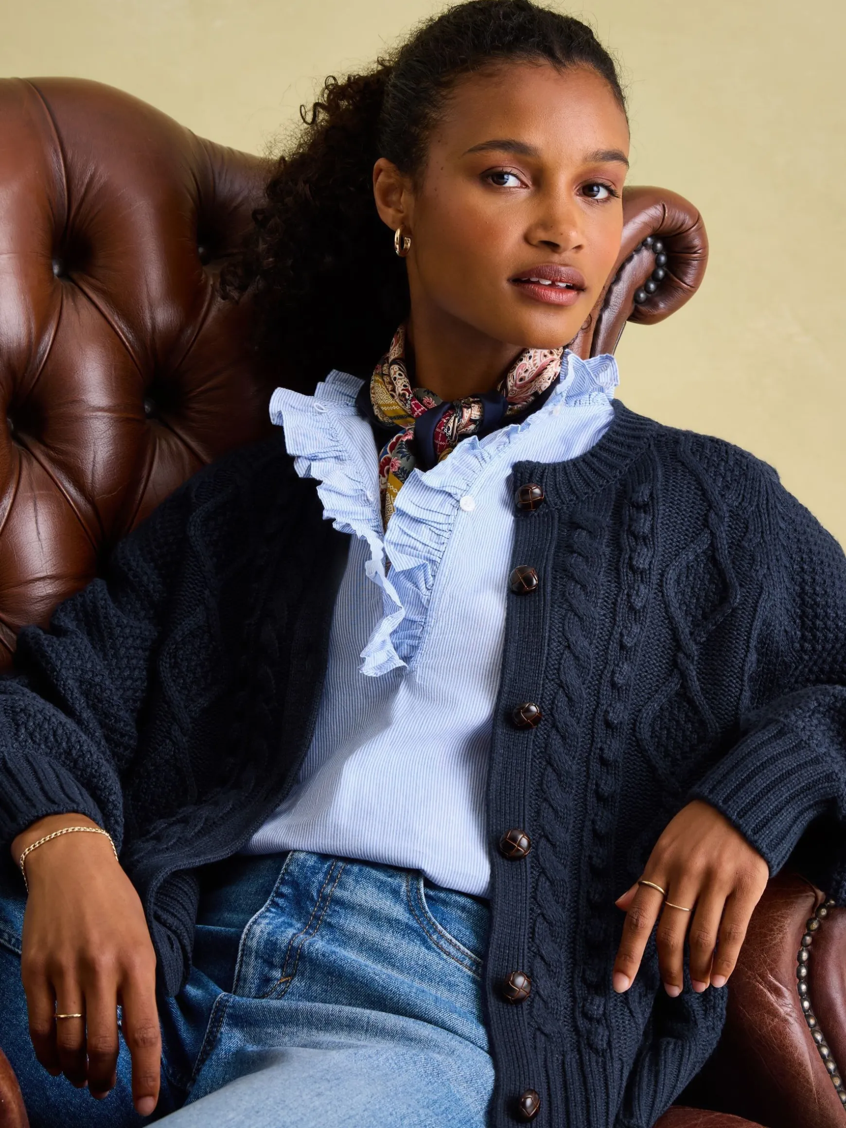 Rafferty Navy Blue Cable Knit Cardigan