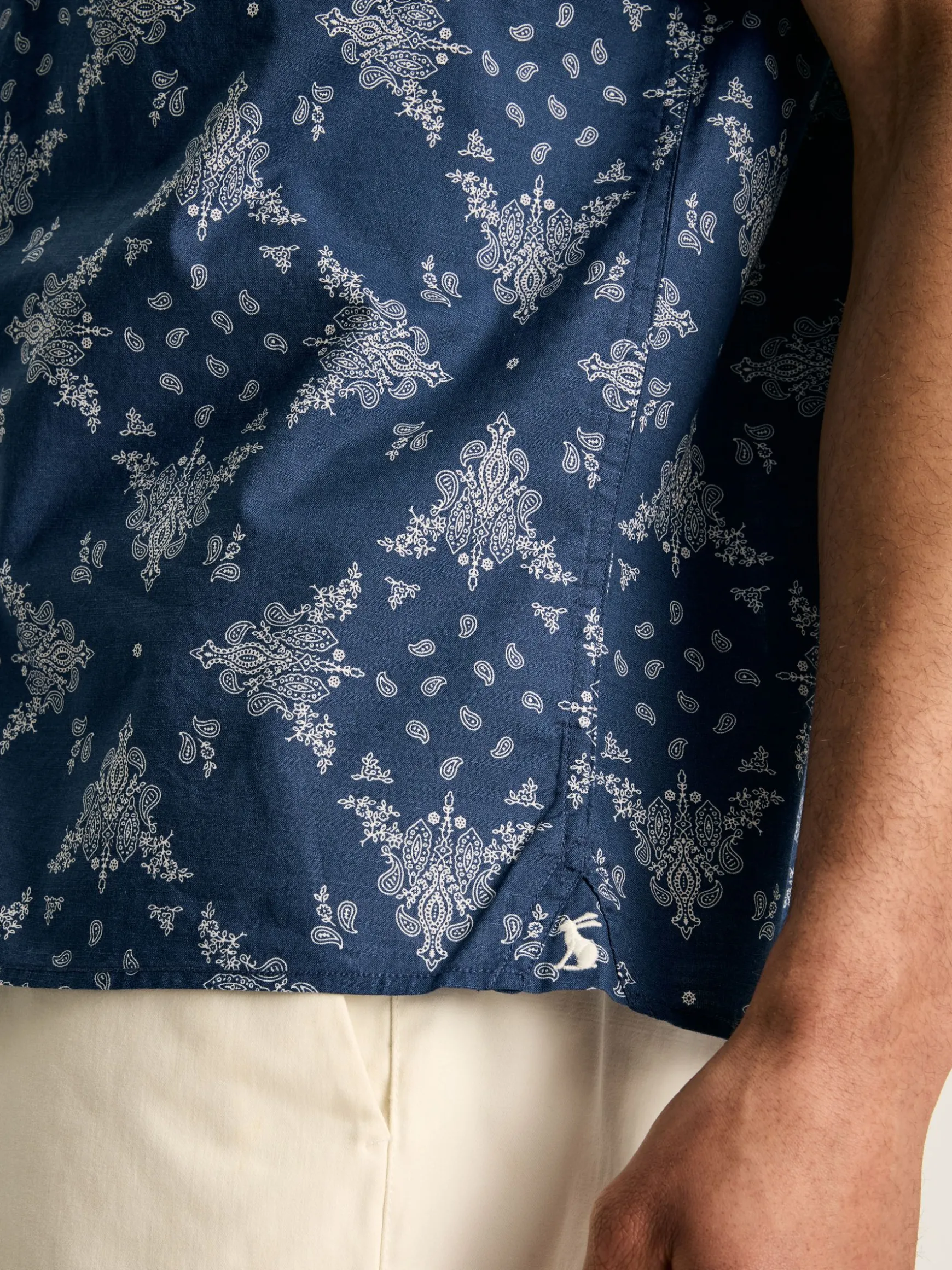 Revere Navy Blue Paisley Printed Short Sleeve Shirt