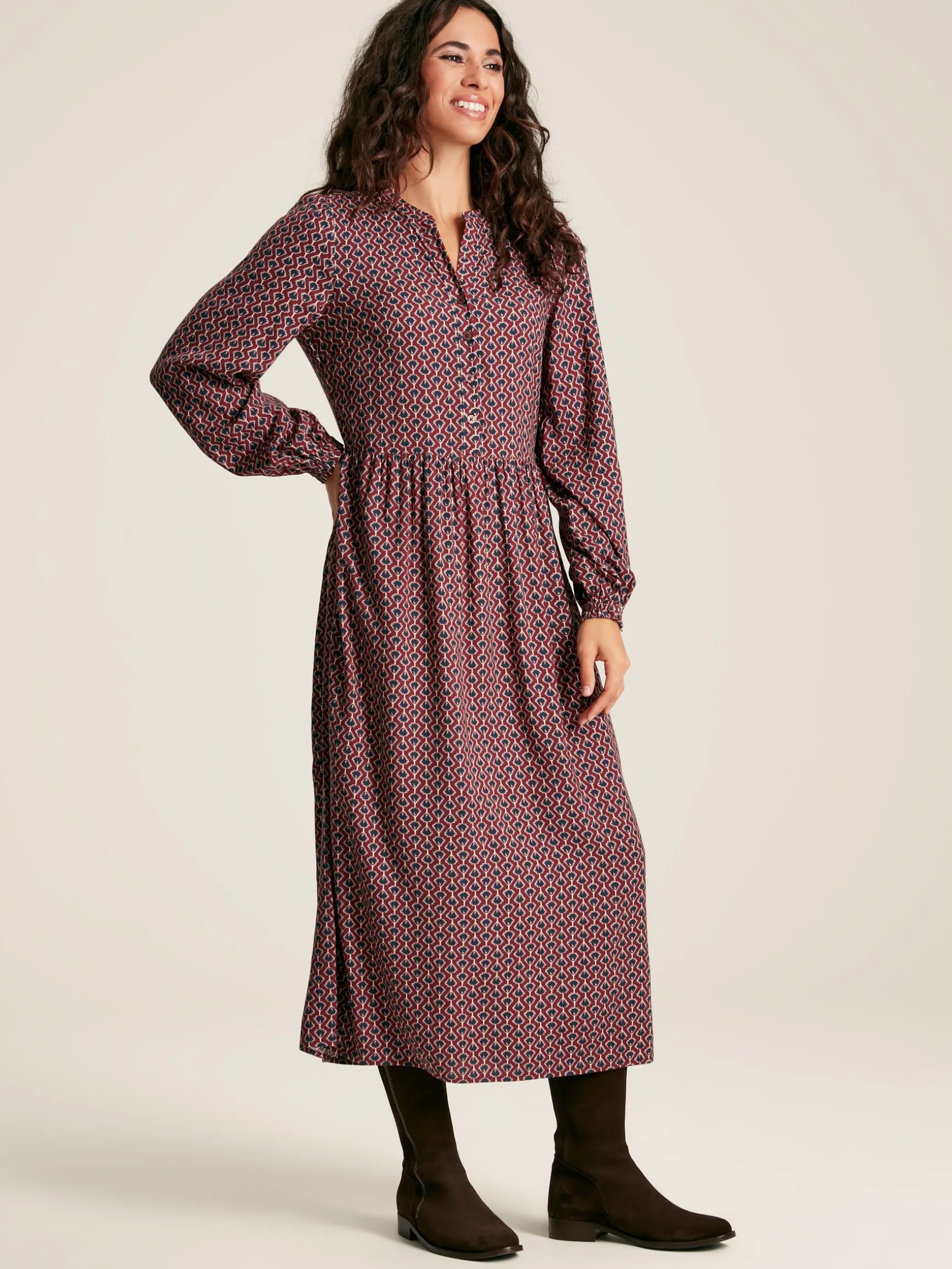 Robyn Burgundy Red Balloon Sleeve Midi Dress