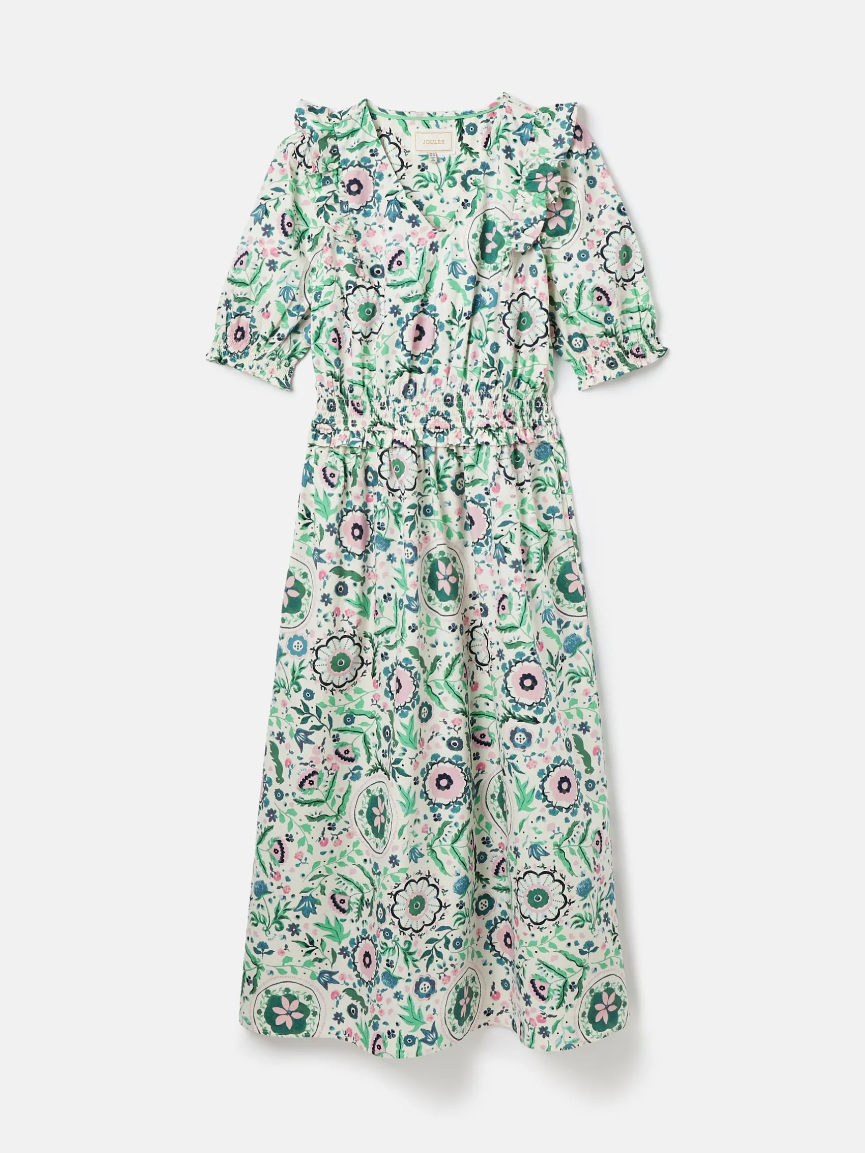 Rosalie Pink/Green V-Neck Frill Dress