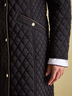 Rosewell Black Showerproof Longline Diamond Quilted Coat