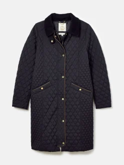 Rosewell Black Showerproof Longline Diamond Quilted Coat