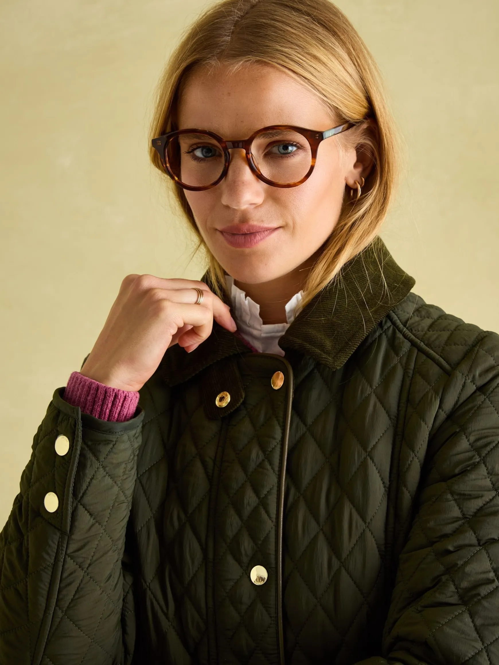 Rosewell Khaki Green Showerproof Longline Diamond Quilted Coat