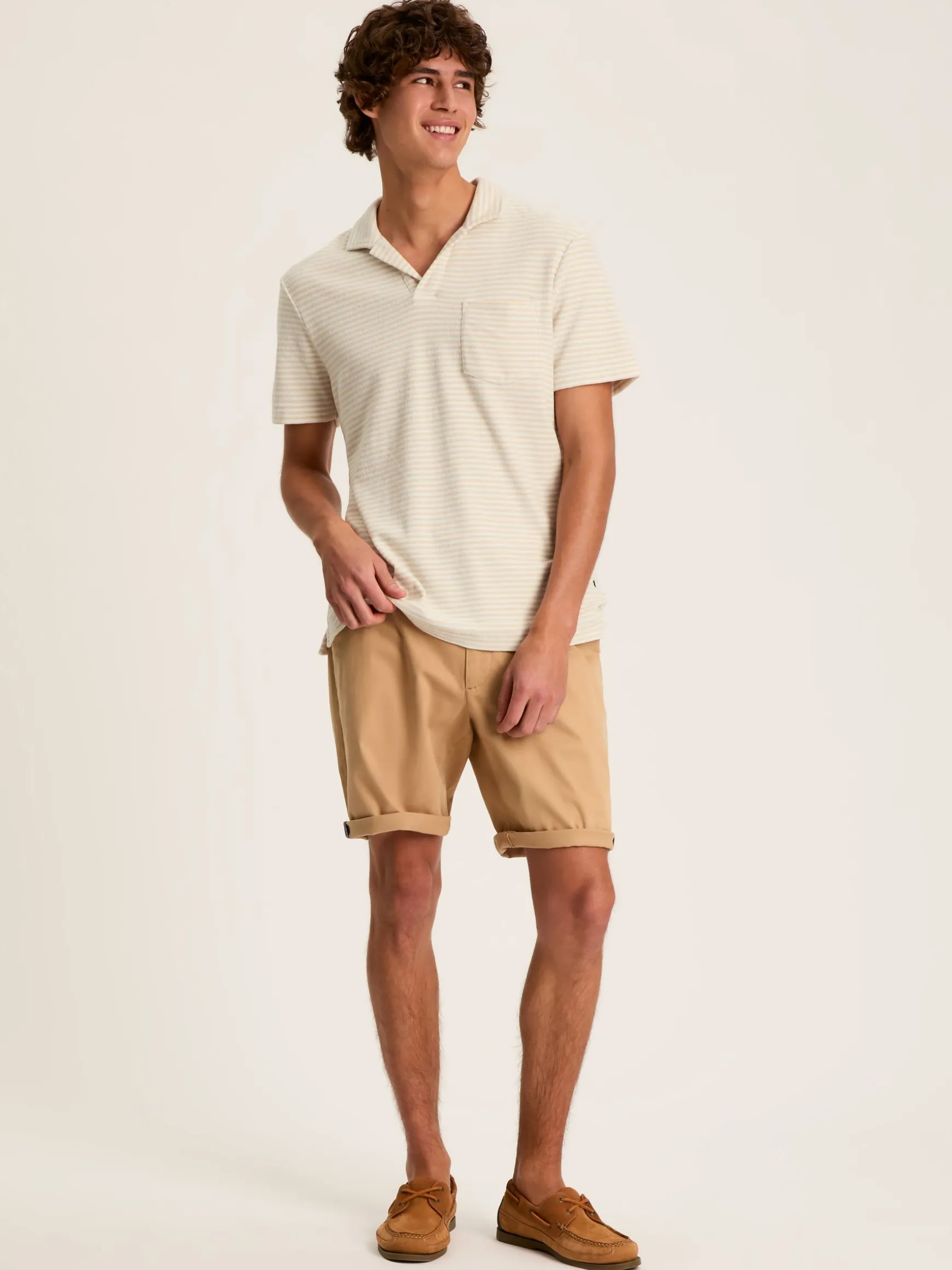 Towelling Cream Striped Polo Shirt