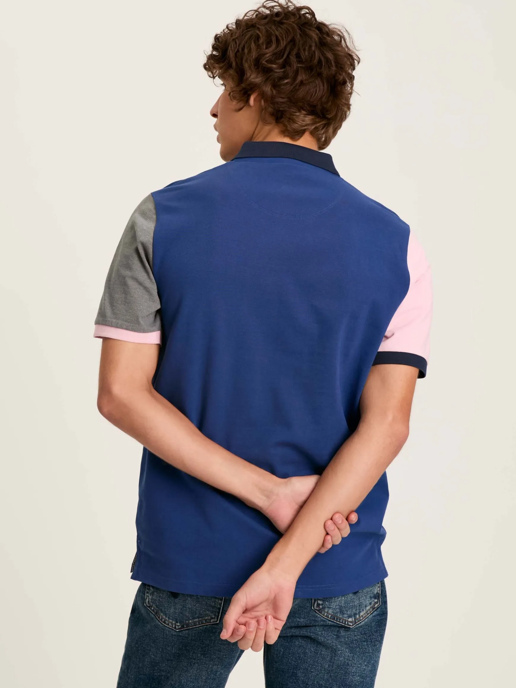 Woody Blue Colour Block Regular Fit Cotton Pique Polo Shirt